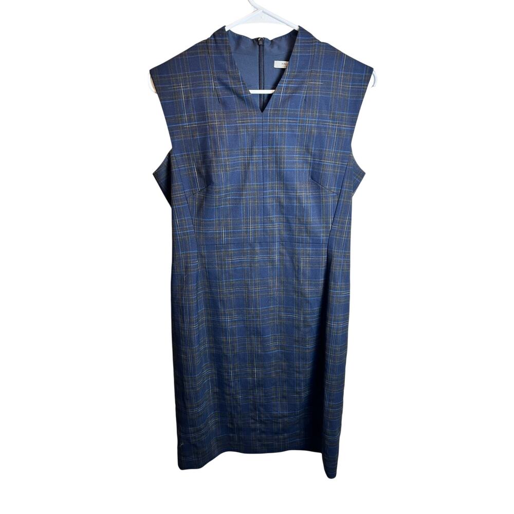 M.M. LaFleur Aditi Sheath Blue Sleeveless Plaid Dress Size 6
